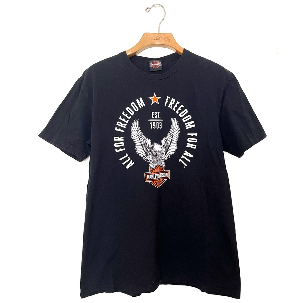 Harley Davidson Freedom For All Eagle Anniversary Crewneck Tee Shirt Black L